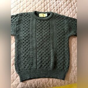 Aran Irish cable knit crewneck sweater, mens XL charcoal grey Ireland %100 wool